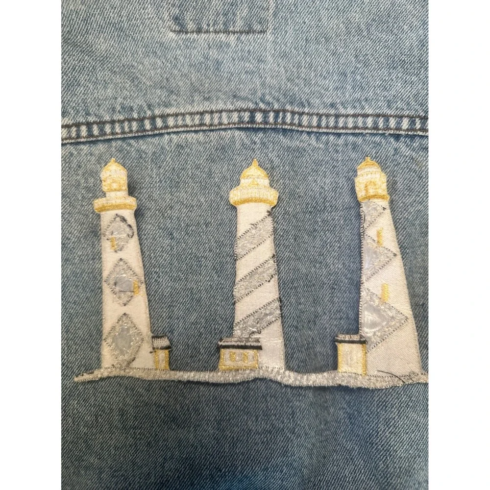 Lighthouse Trio iron On Patch Embroidered Silver Gold Black Coastalcore Nautical